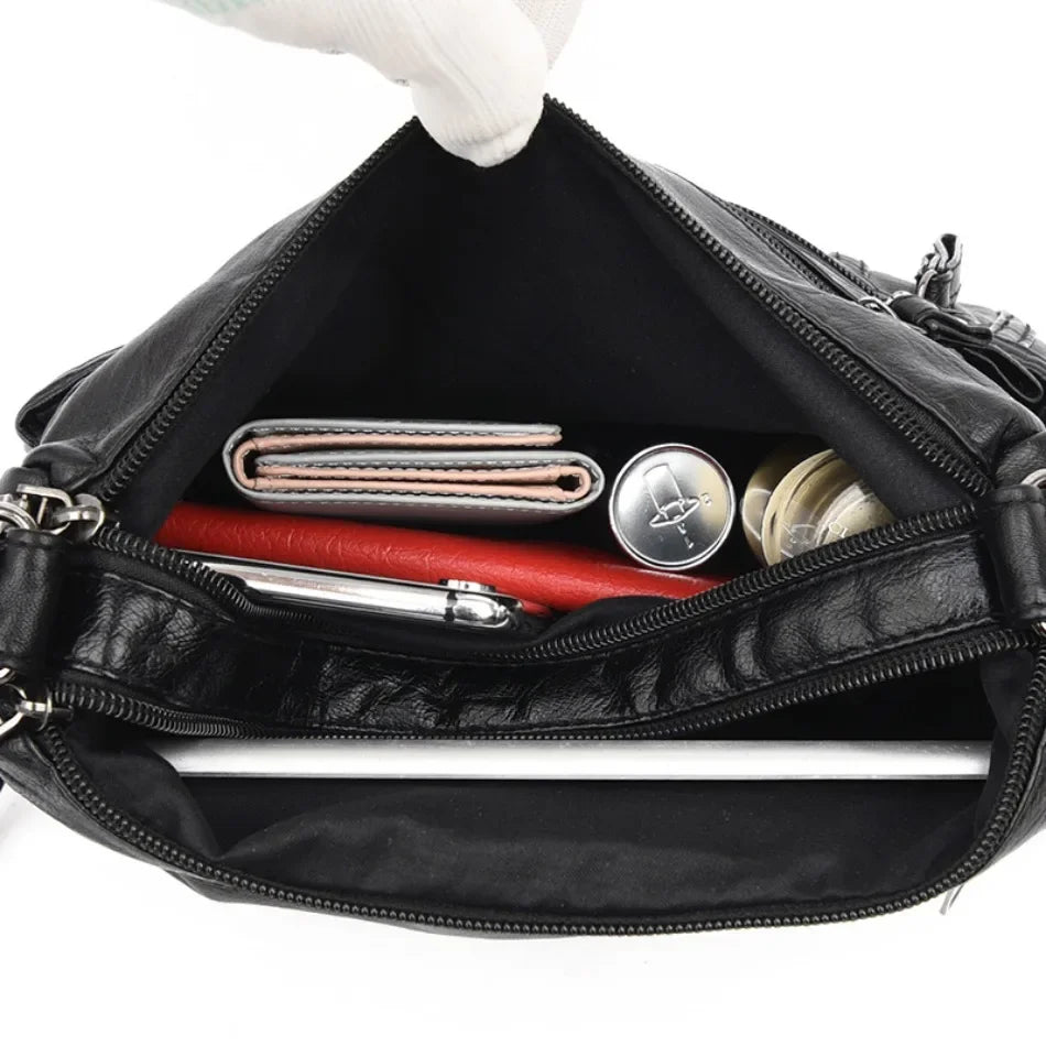 Fashion Soft Leather Crossbody Bags for Women 2026 Casual Female Multi Pocket Messenger Bags Retro Handbags Ladies Shoulder Bags