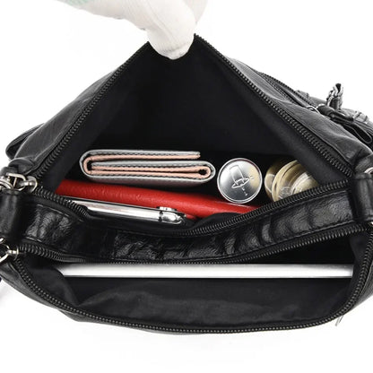 Fashion Soft Leather Crossbody Bags for Women 2026 Casual Female Multi Pocket Messenger Bags Retro Handbags Ladies Shoulder Bags