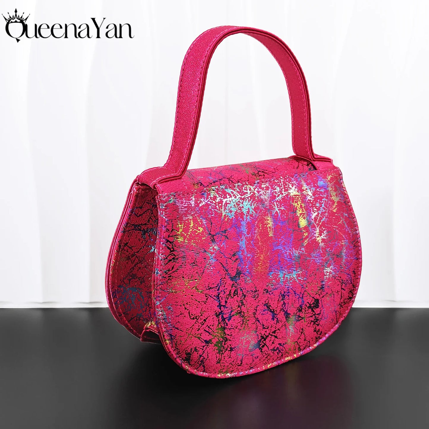 Print Design Mature Style Fuchsia Color Essential for Banquets, Exquisite HandBag with Sexy High-Heeled Peep Toe Lady Shoes