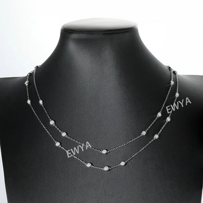 EWYA Luxury D Color Full 3/3.5mm Round Bubble Moissanite Diamond Tennis Necklace for Women Party S925 Silver 2-Layer Neck Chain