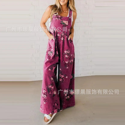 New Summer Women's Fashion Printed Wide-leg Strap Jumpsuit For Women Elegant Loose Party Holiday Casual Jumpsuits Rompers