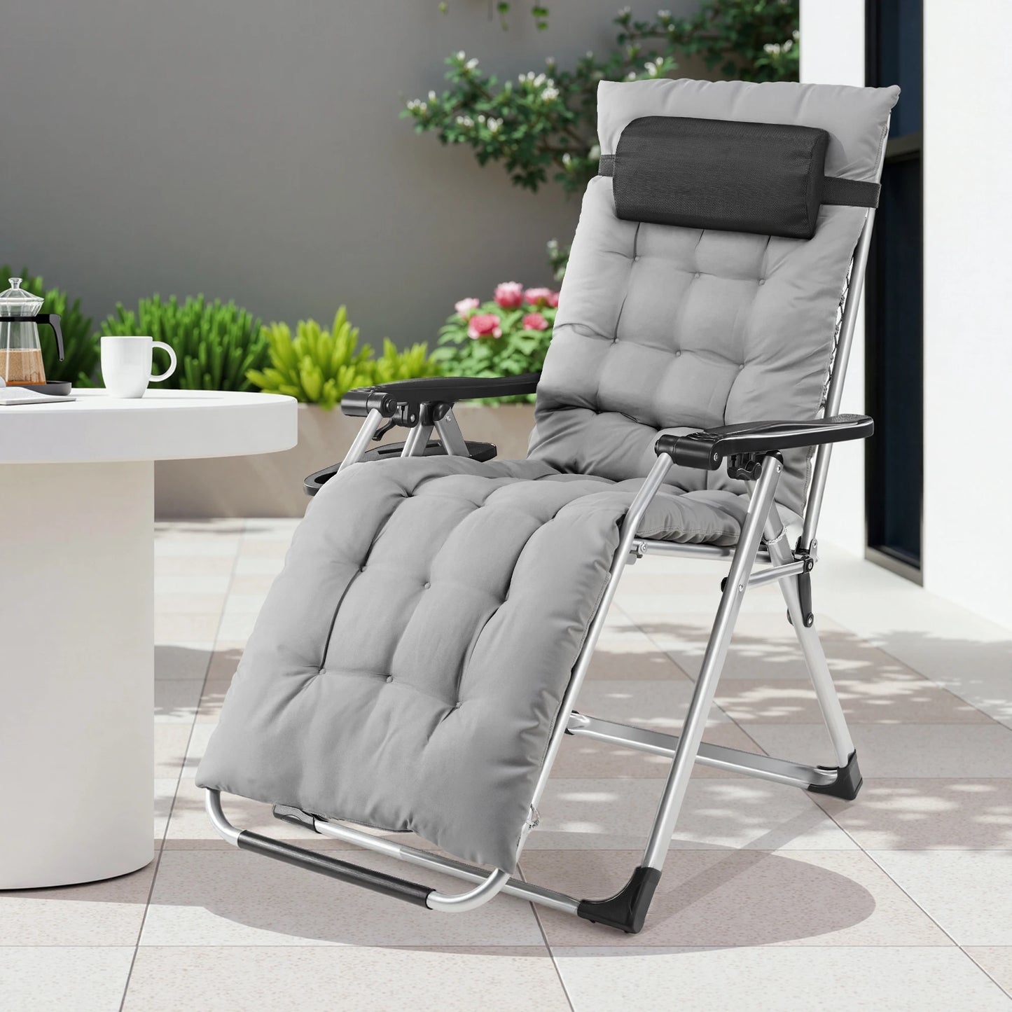 JHK Zero Gravity Portable Recliner Camping Patio Outdoor Garden Lounge Chair with Cup Holder Trays Adjustable Pillow for Backyard