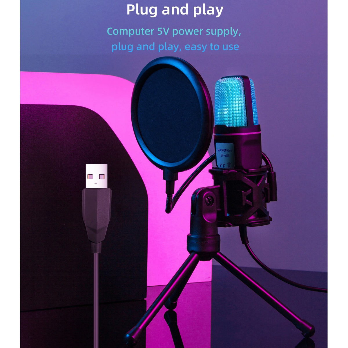 Computer Professional Gaming Condenser Microphone Karaoke Mic PC Laptop USB Wired Live Streaming Podcast Studio Mike Kit Gamer