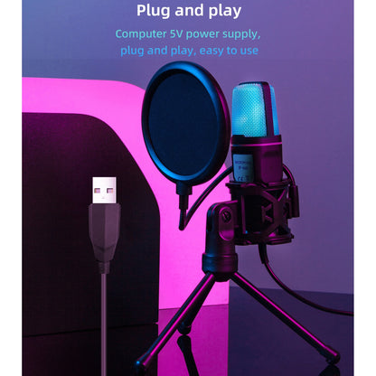Computer Professional Gaming Condenser Microphone Karaoke Mic PC Laptop USB Wired Live Streaming Podcast Studio Mike Kit Gamer