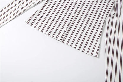 Weird Puss Stripes Print 2-Piece Set Women Tracksuit Crop Blouse+Peach Hip Skirts Matching Streetwear Office Elegant Outfits