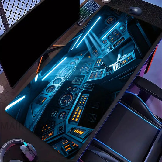 Spacecraft cockpit Mouse Pad Large Computer Office Game Table Mat Rubber Anti-slip Stitched Keyboard Mats 90x40 XXL Desk Pads