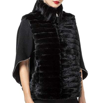 Women's Natural Mink Fur Jacket Coat, Wool Sleeve, Zipper, Bat Sleeve, Casual Short Vest, Designer, Autumn, Winter,  21A0901
