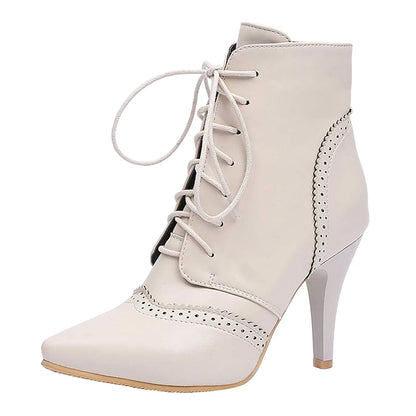 Women's Leather High Boots Fashionable Casual Lace Up Outdoor Wear Solid Color Stiletto High Heels Clear High Heels for Women