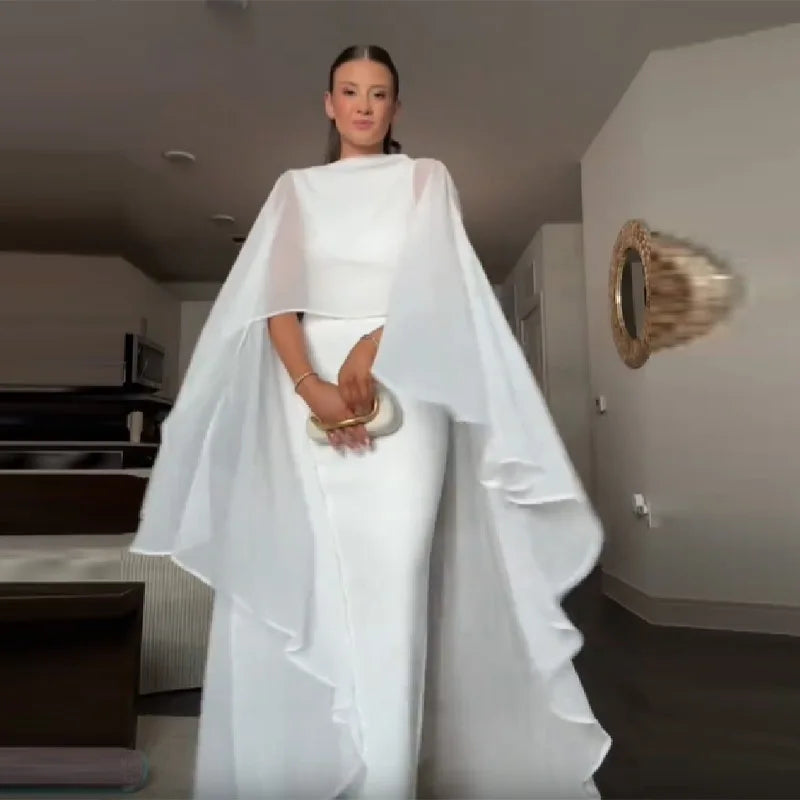 Elegant Shawl Women's Maxi Dress O-neck Sleeveless White Slim Vestido 2026 NEW Summer Classic Evening Party Prom Lady Long Skirt