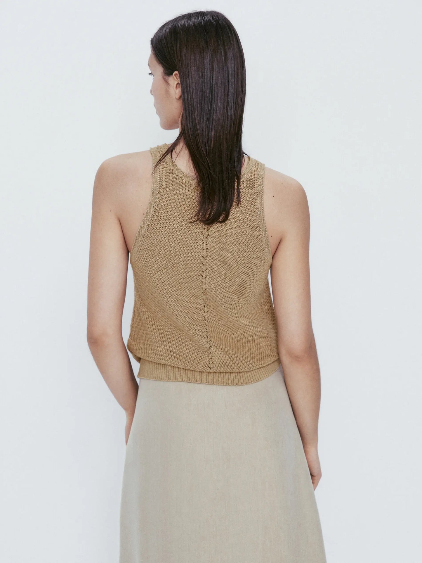 Ethereal Traf Md 2026 YAZHIMEI summer new style of Women's casual standard brown crew-neck knitted rib vest