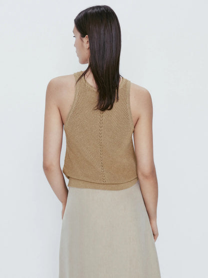 Ethereal Traf Md 2026 YAZHIMEI summer new style of Women's casual standard brown crew-neck knitted rib vest