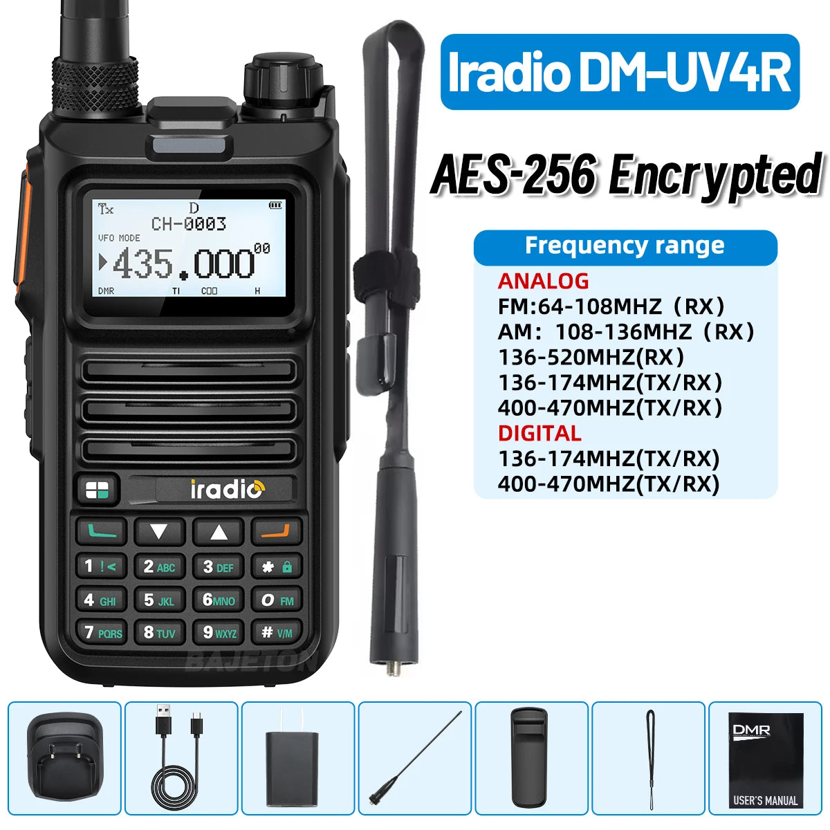 Iradio DM-UV4R DMR Walkie Talkie Dual Mode Dual Time Slot AES-256 Encryption Digital Analog SMS NOAA For RT-4D Ham Radio