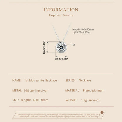 BAMOER 1CT Bezel Moissanite Pendant Necklace D color VVS1 Lab Diamond for Women 925 Sterling Silver Wedding Minimalist Jewelry