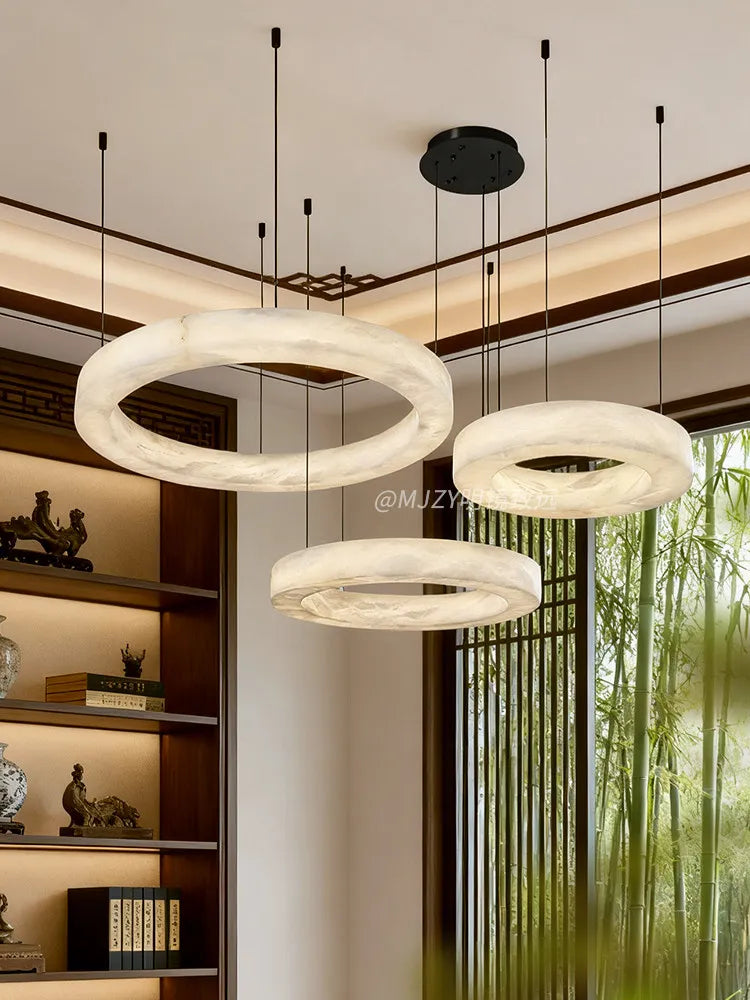 Alabaster Chandelier Spanish Natural Marble Round Hanging Chandeliers For Living Dining Room Loft Bedroom Alabaster Lights