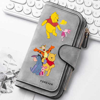 Winnie the Pooh Long Zip Wallet Multi-Card Cute Cartoon Pattern Soft Texture Wallet for Women Large Capacity Lady Clutch Bag