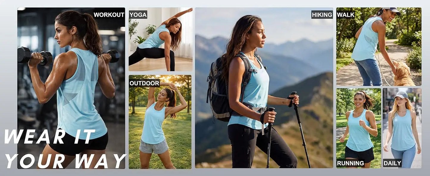 TACVASEN Womens Mesh Racerback Workout Tank Top Yoga Sleeveless Shirt High Low Curved Hem Quick Dry Breathable Athletic Vest