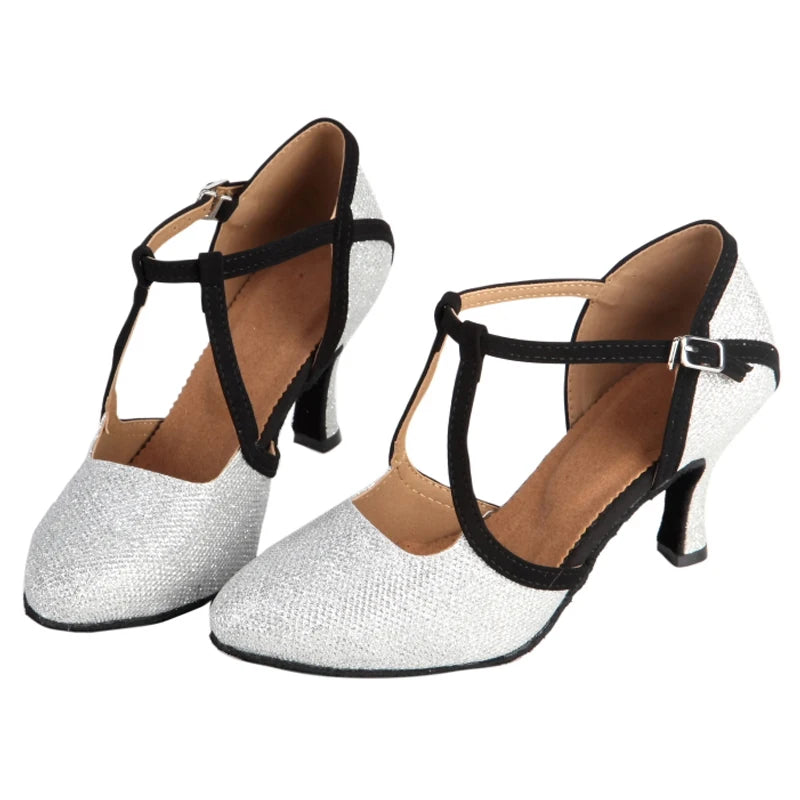 New Latin Dance Shoes Ladies Salsa Tango Ballroom Party High Heels Black Silver Summer Closed Toe Women's Shoes Dancing Shoes