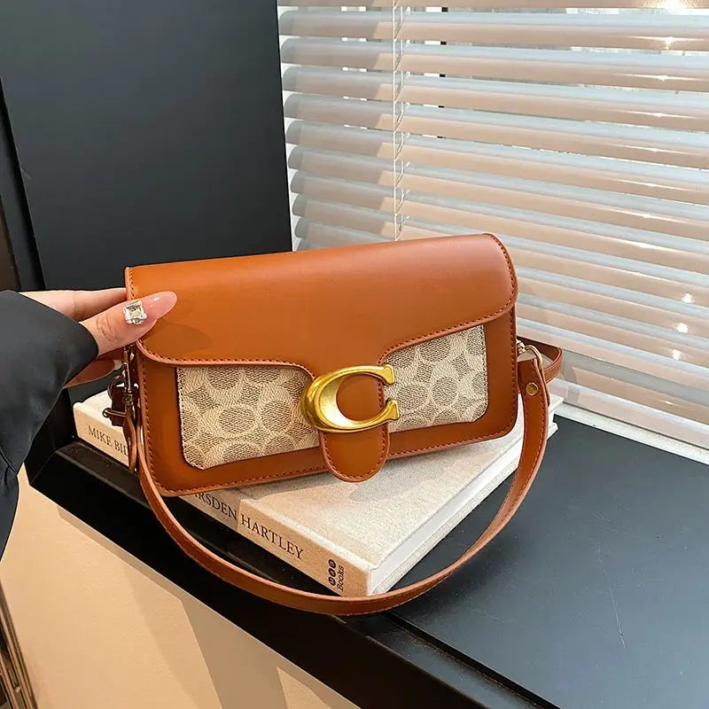 Luxury C Buckle Tabby Shoulder Bag Women Vintage Print Leather Underarm Bag 2 Removable Straps Crossbody Small Square Handbag La
