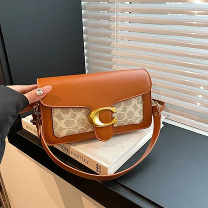 Luxury C Buckle Tabby Shoulder Bag Women Vintage Print Leather Underarm Bag 2 Removable Straps Crossbody Small Square Handbag La