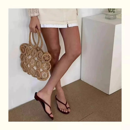 Women's Minimalist Thin Strap Sandals 2026 New Summer Flip Flops Elegant Clip Toe Flat Slides Casual Beach Shoes for Ladies