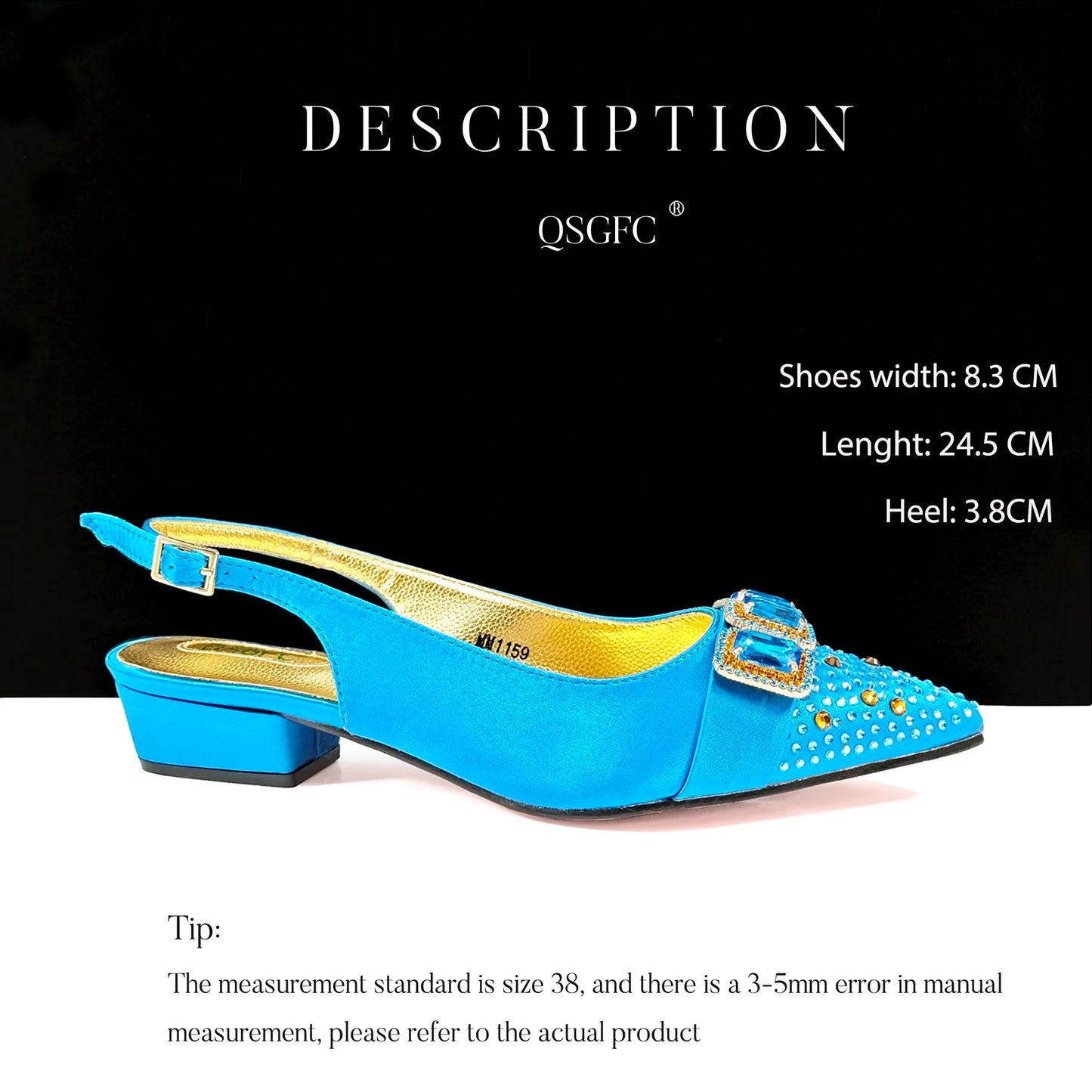 QSGFC 2026 Summer New Design Specials Italian Women Shoes and Bag Set Sky Blue Color Comfortable Low Heels With Rhinestone