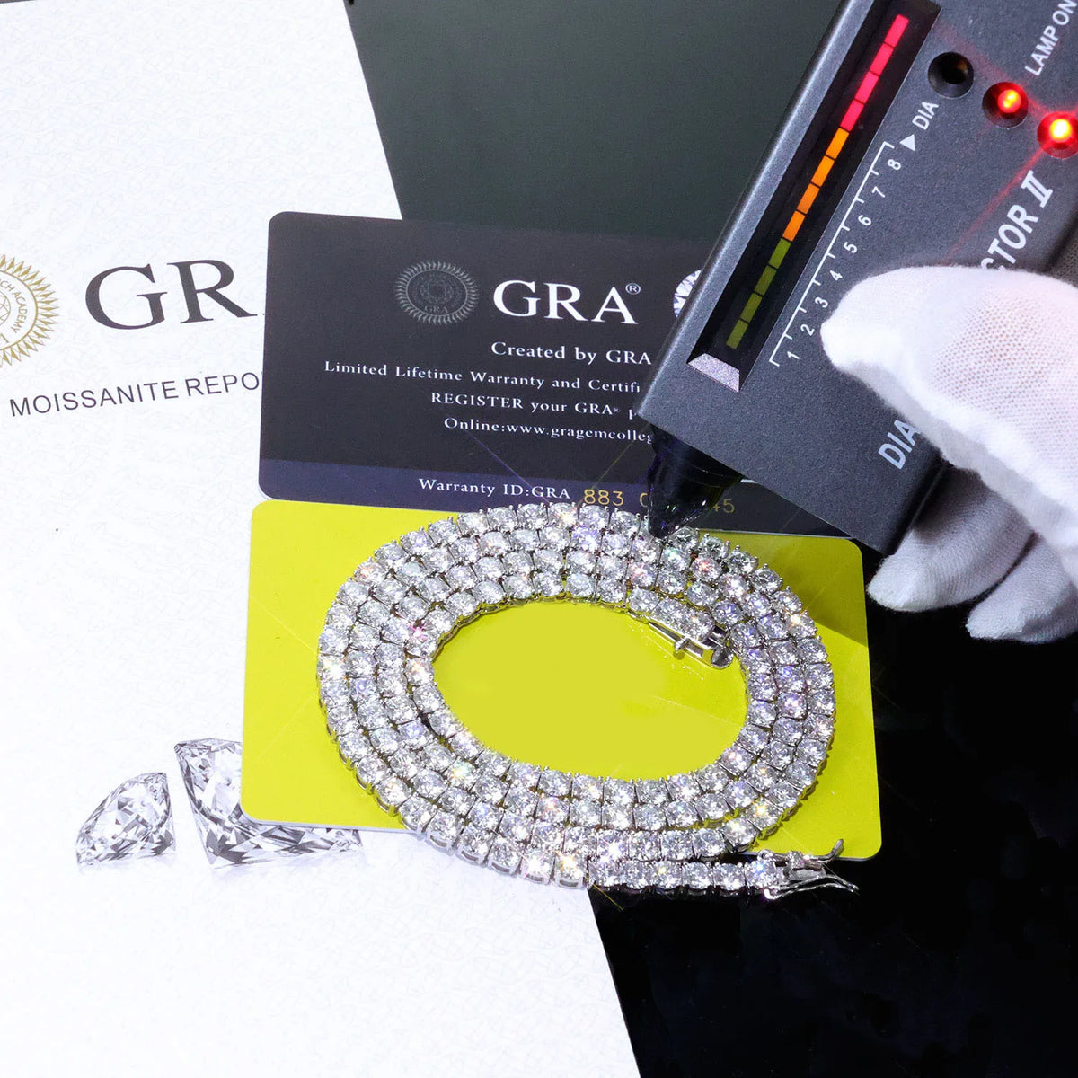 ESKEEM Moissanite Tennis Chain Necklace 925 Silver Iced Out VVS Pass Diamond Tester 2/3/4/5mm Tennis Chain Fine Jewelry