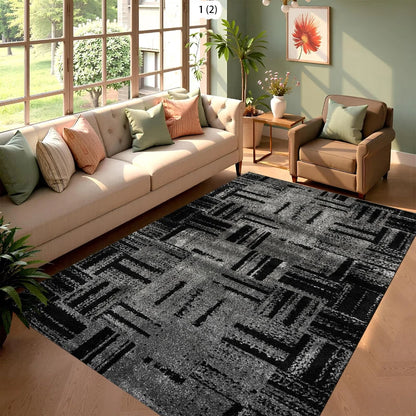Modern Abstract Geometric Pattern Carpet Grey and Silver Area Rug for Living Room Bedroom Cozy Home Decor Floor Mat