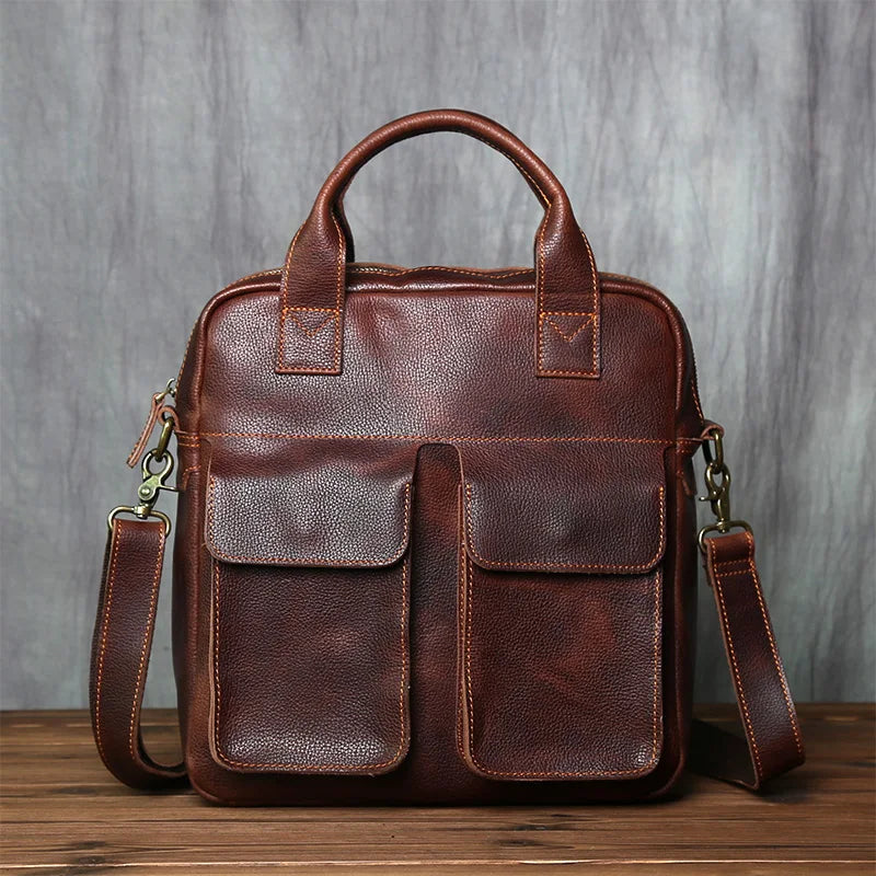 NZPJ New Retro Leather Men's Handbag Top Layer Cowhide Vertical Single Shoulder Messenger Bag Postman Briefcase Computer Bag