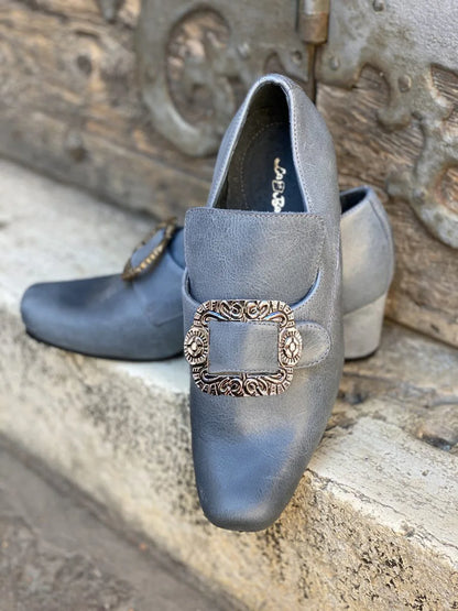 Vintage Medieval Renaissance Frock Shoes Unisex Block Heels With Buckle Boot Halloween Cosplay Costume Party Historical Footwear