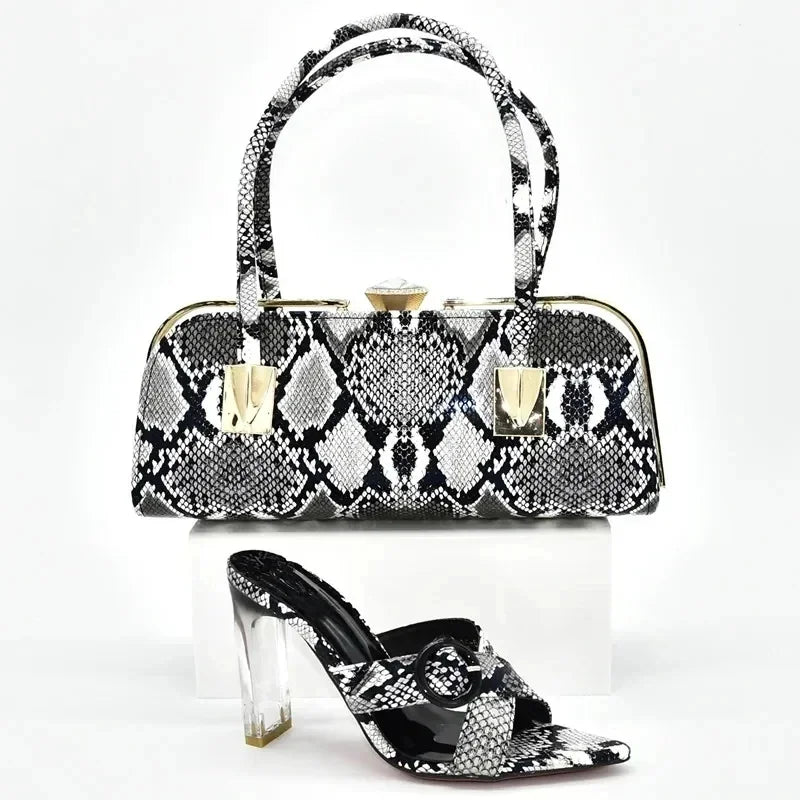 2025 Italian Shoes and Bags Set Decorated with Rhinestone Buckle Heel Women Shoes African Shoes with Matching Bags High Quality