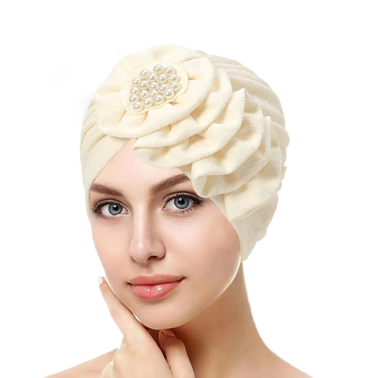 Solid Color Flowers Muslim Hijab Caps Beading Women Wrap Head Ramadan Ladies Fashion Headwear Turban Bonnet