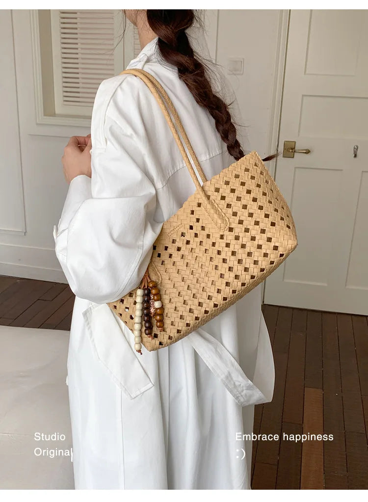 Weave Hollow Out Shoulder Bags for Women 2026 Summer Luxury Designer Hand Bag Females Beach Bags Handbags and Purses