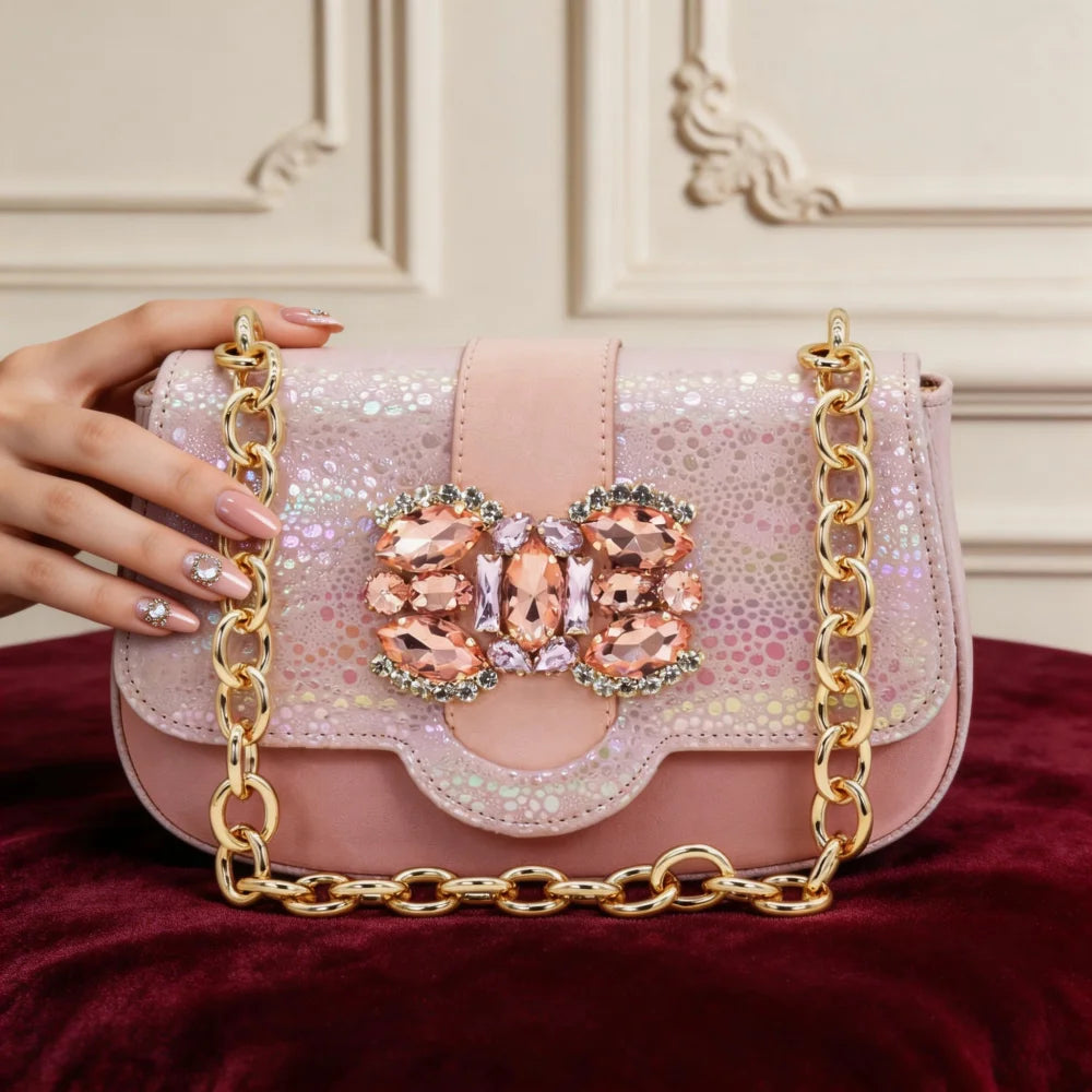 Nigerian Heel Party for Women Gold Color Shoes and Bag Set Rhinestone Handbag Italian Design Wedding Pumps Women Shoes Luxury