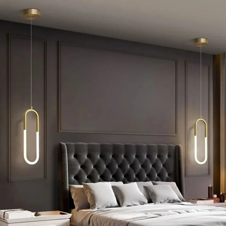 Brass U-shaped tube LED pendant lights Bedroom Bedside Long-line hanging lamp Kitchen Island Dining table Home Decor Luminaires
