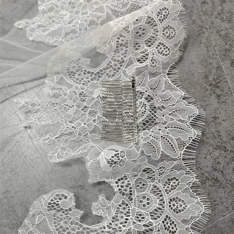 Customized Long Mantilla Veil with Eyelash Lace, 2.5m/3m Ivory Veil with Hidden Comb, Chantilly Eyelash Lace Wedding Veil