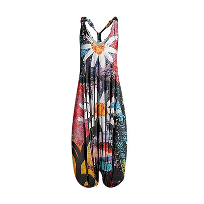 Wide Leg Bohemian Loose Overall Jumpsuit Ethnic Mandala Vintage Paisley Printing Women Rompers Backless Harem Bloomers Playsuit