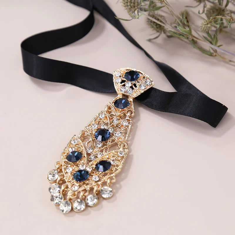 Diamond Tie Man Nacklace Personality Crystal Neckties Wedding Gentleman Metal Diamond Tie Clip Luxury Men Collar Accessories