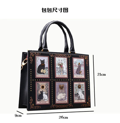 Vintage and Luxury Designer Bag with Delicate Embroidery Cat Printing Women Popular and Fashionable Tote Bag with Large Capacity
