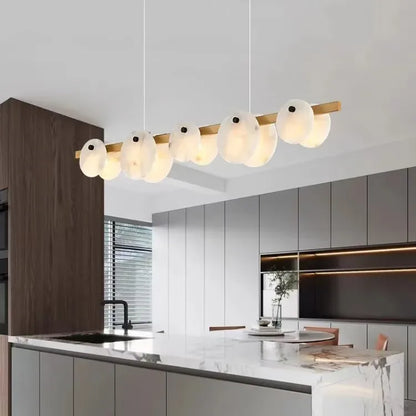 2026 Natural Marble Pieces LED Chandelier Lustre Alabaster Pendant Light Suspension Luminaire Lampen For Foyer Dinning Room