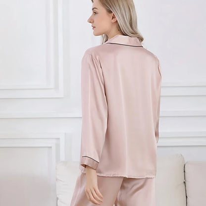 100% Mulberry Silk Pajamas Set for Women Long Sleeve Sleepwear Spring Summer Breathable Lounge Robe Comfortable Cool Silk