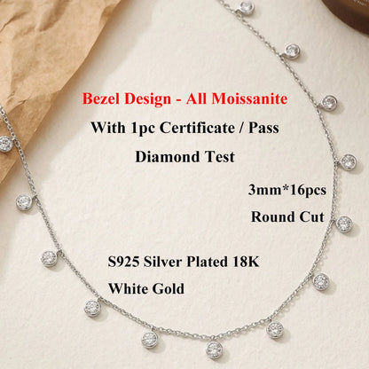 EWYA Floral Cluster Scatter Station Moissanite Necklace S925 Silver V‑Curve Smile Stackable Collarbone Neck Chain Women Gift