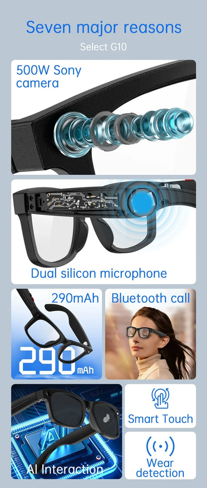 Smart Glasses AI Translation 8MP HD Camera 4K Shooting Image Bluetooth Call Recording Music Smart Sunglasses