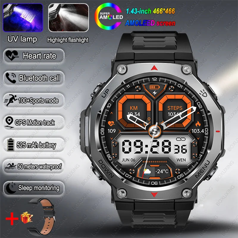 2026 New Military Active Edge Smart Watch Men 10ATM Waterproof GPS Motion Track 100+Sport Modes Heart Rate HD BT Call Smartwatch