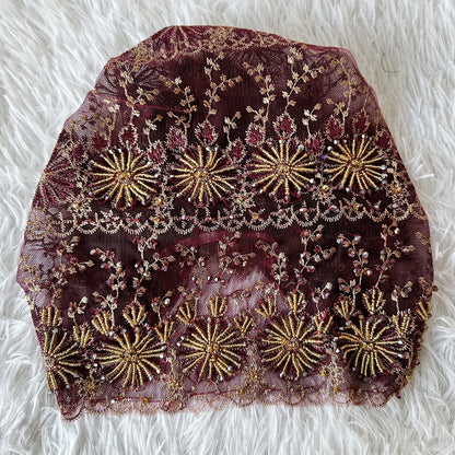 High Quality Lace handcrafted Beaded Turban Hat Female Head Wraps Caps Muslim Women Headscarf Bonnet Ready to Wear Inner Hijabs