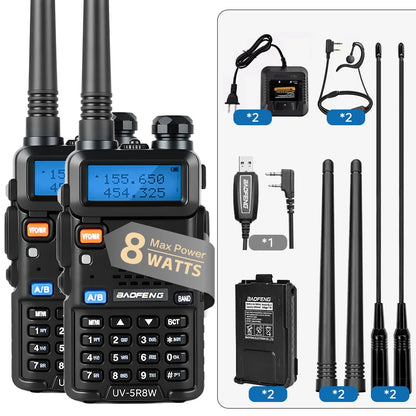 1/2PCS BaoFeng UV-5R 8W Tri-Power Walkie Talkie High Power Dual Band Long Range 128 CH Portable Handheld UV 5R Ham Two Way Radio