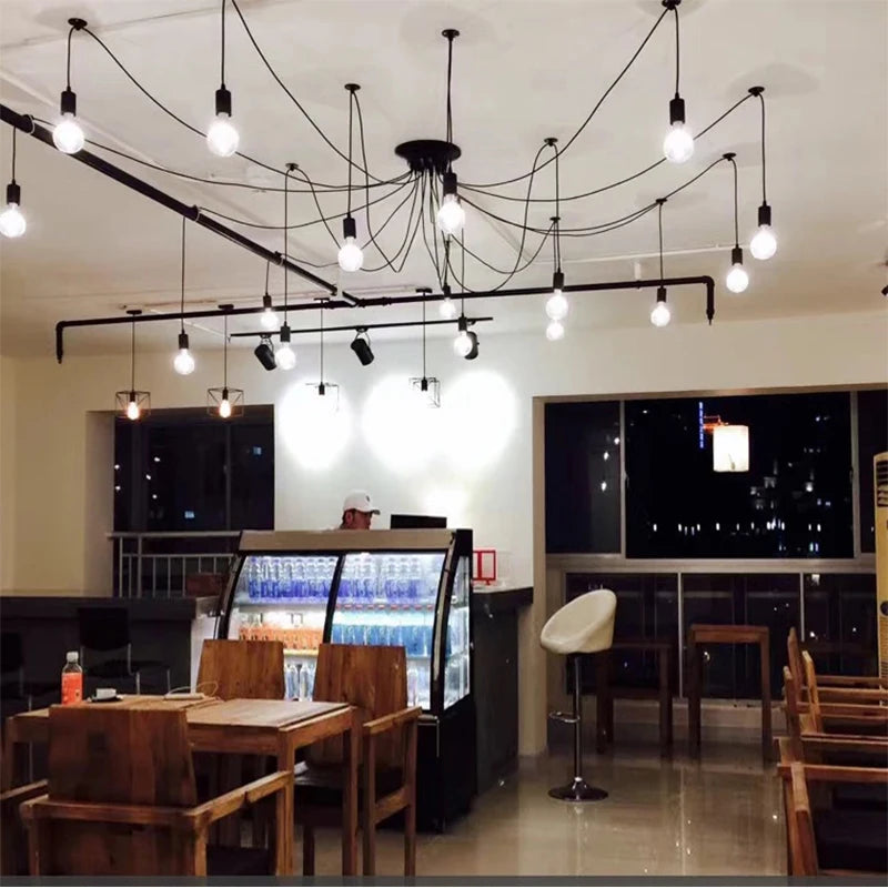 DIY Spider Lights Vintage Chandelier Edison Industrial Hanging Lamp Ceiling Multiple Pendant Light Kitchen Farmhouse Living Room