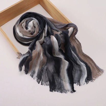 New Fashion Cotton Blend Hijabs Scarf Woman Graduated Color Striped Women Headscarf Retro Versatile Printing Long Shawl