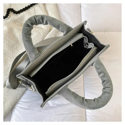 Female Square Tote Crossbody Bag Aesthetic Velour Elegant Letter Print Ladies Shoulder Bags Top Handle Women's Charisma Handbags