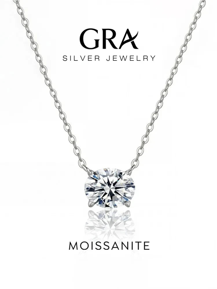 GRA Fashion Real 2CT Oval Moissanite Diamond Necklace For Women 925 Sterling Silver Engagement Party High Quality Fine Jewelry