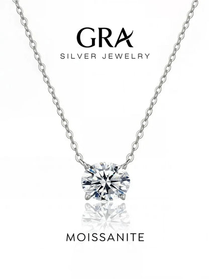 GRA Fashion Real 2CT Oval Moissanite Diamond Necklace For Women 925 Sterling Silver Engagement Party High Quality Fine Jewelry